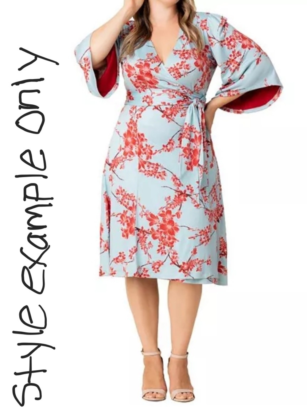 Kiyonna Gemini Floral Wrap dress w/ Kimono Sleeves, Navy, Pink & White 2x/18-20 - Picture 3 of 16